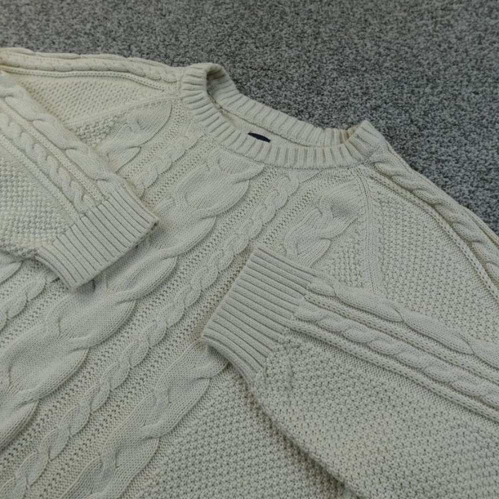 Gap Sweater Womens 2XL Beige White Chunky Aran Cable Knit Crewneck Pullover Cozy
